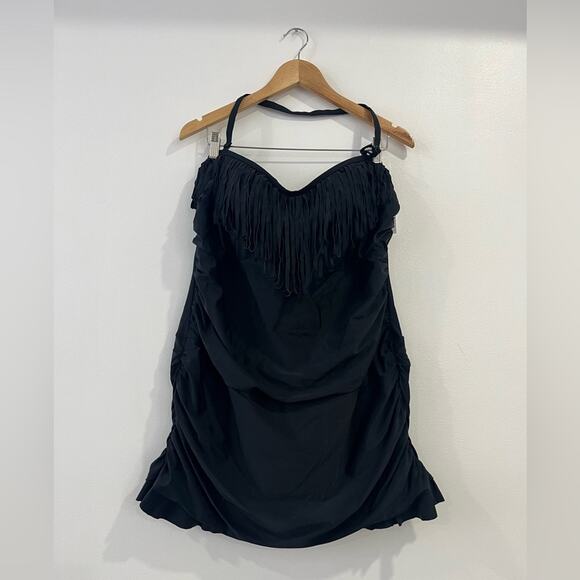Swimsuits For All Fringe Ruffle Swim Dress bandeau removable straps 24 - Picture 2 of 7